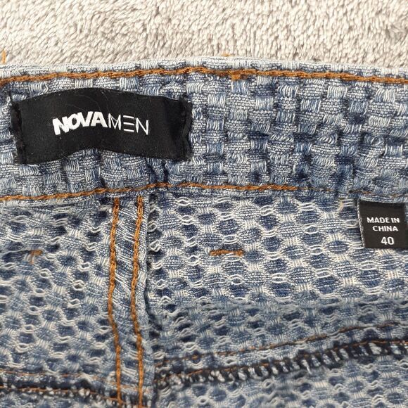 Fashion Nova Men 40 Cross Me Textured Stacked Slim Flare Jeans Vintage Blue Wash - Picture 3 of 11